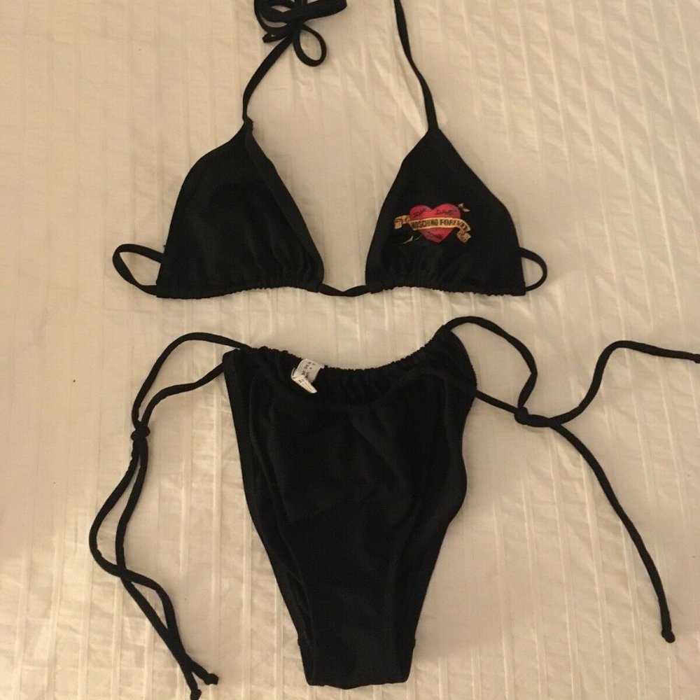 Vintage Moschino Women's Black Two-Piece Bikini